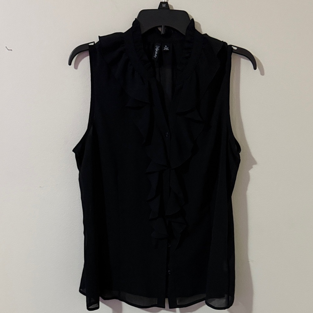 Relativity Black Ruffle Front Blouse